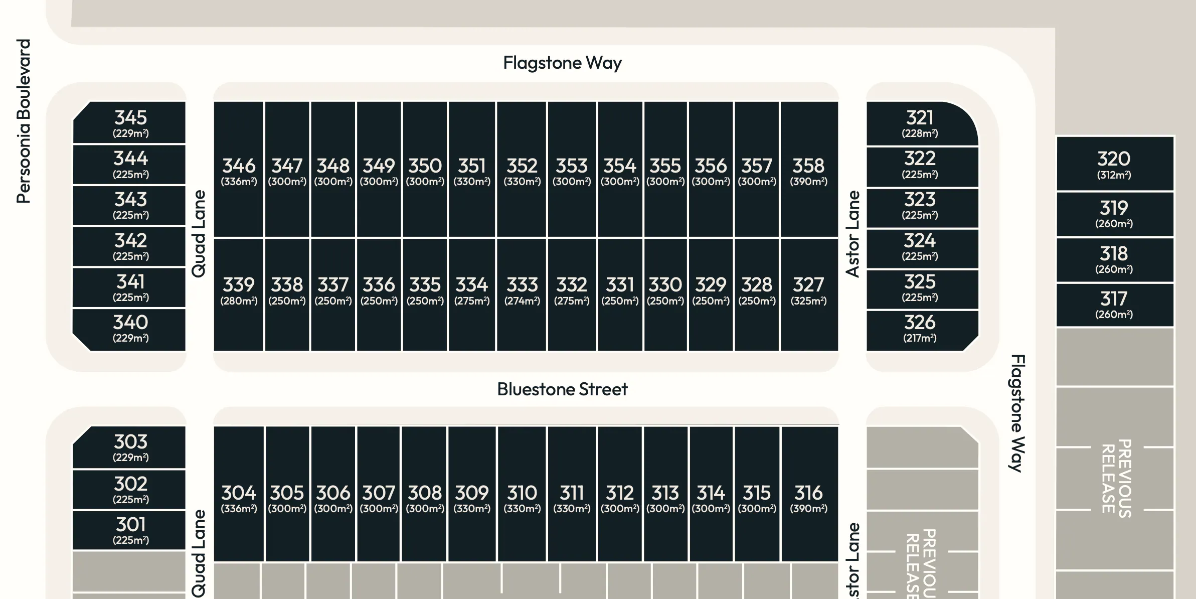 Stage 3 Urban Series release plan showing lot numbers and sizes