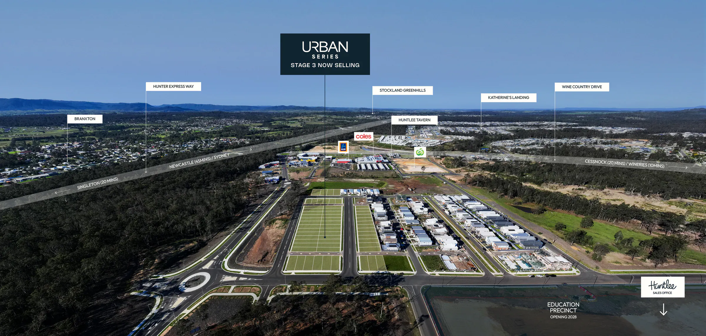 Aerial map showing Urban Series within Huntlee and nearby amenities